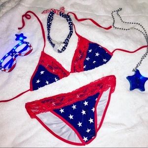 ❌SOLD❌ AMERICAN PATRIOTIC BIKINI WITH LACE TRIM